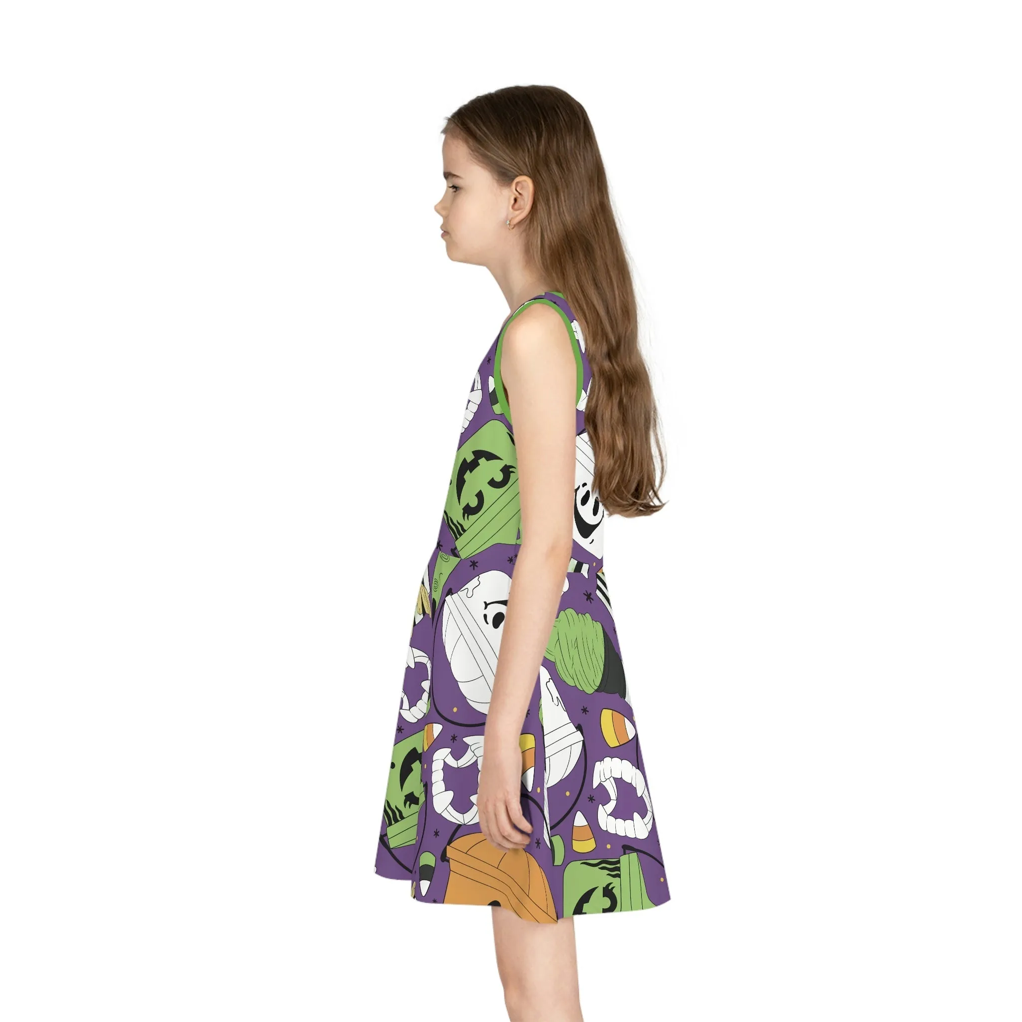 Retro Halloween Bucket Girls' Sleeveless Sundress