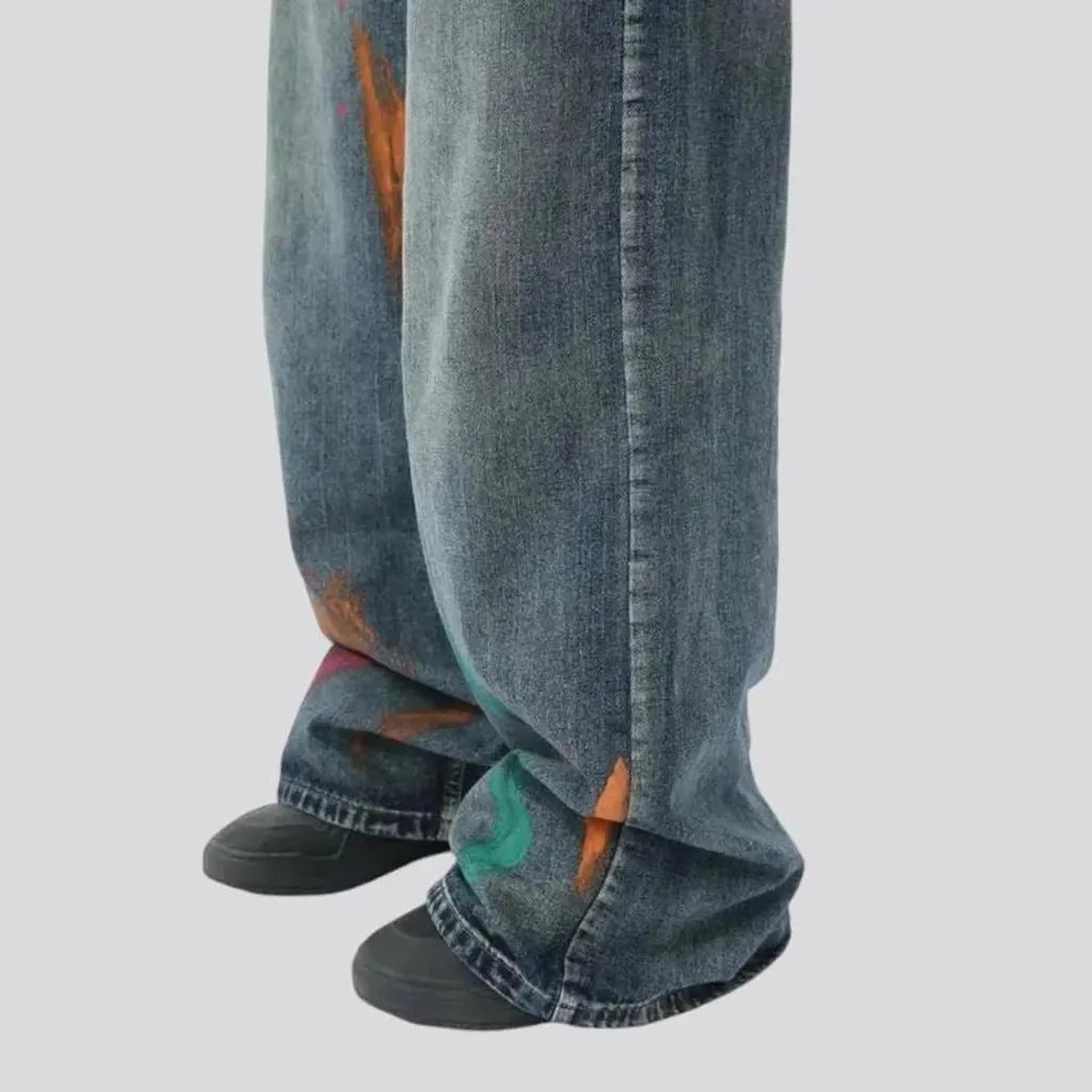 Sanded fashion boho style jeans for men