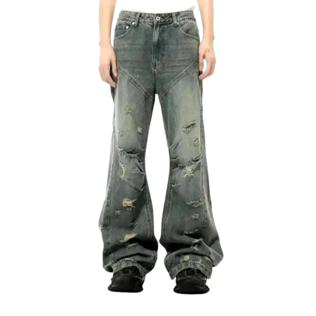 Sanded mid rise boho style jeans for men