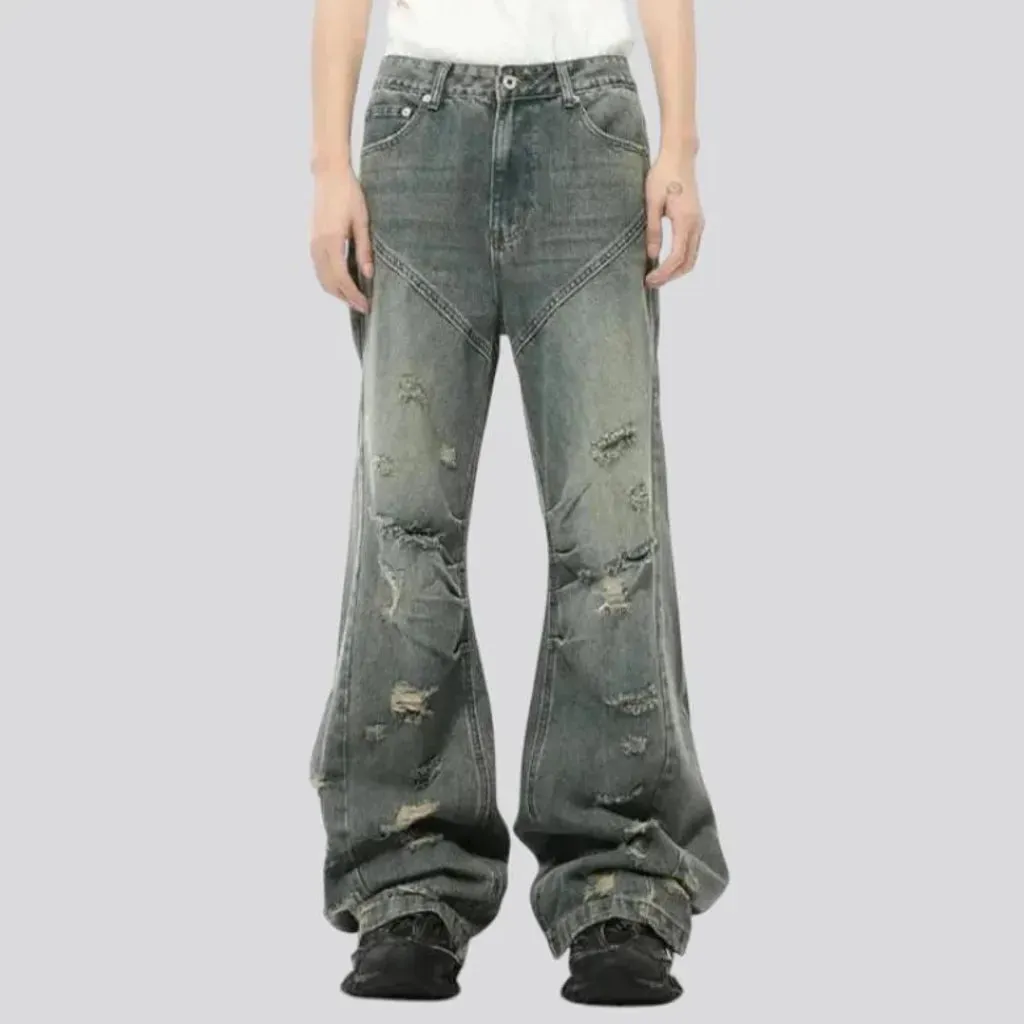 Sanded mid rise boho style jeans for men