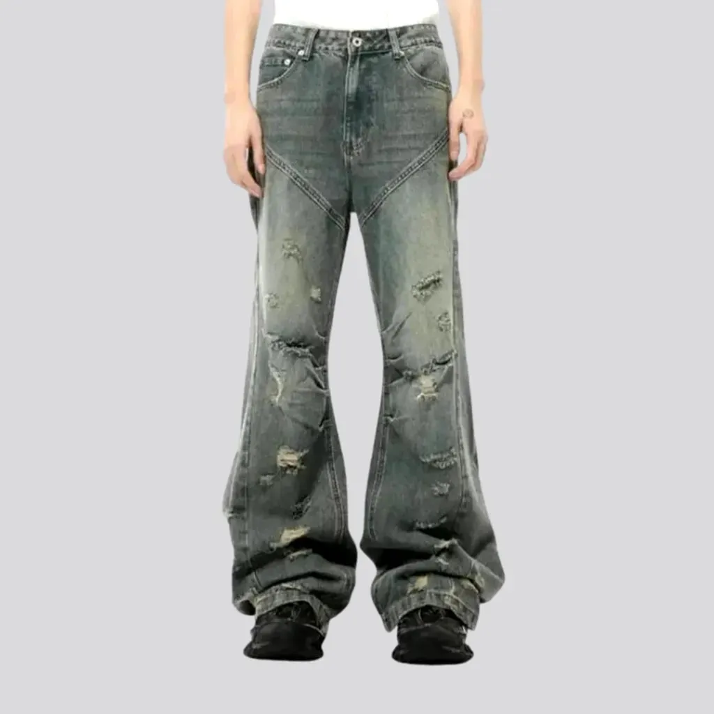 Sanded mid rise boho style jeans for men