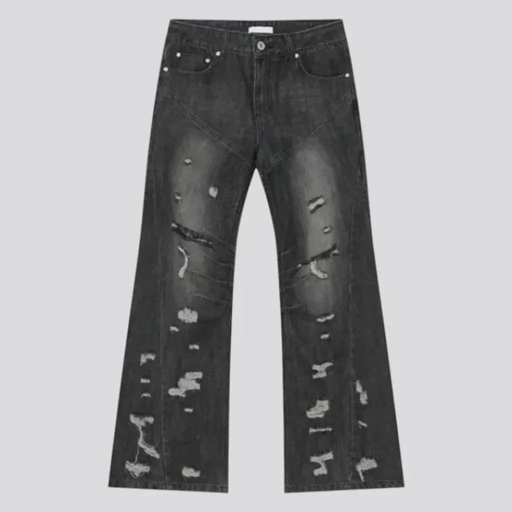 Sanded mid rise boho style jeans for men