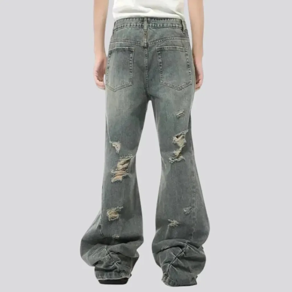 Sanded mid rise boho style jeans for men