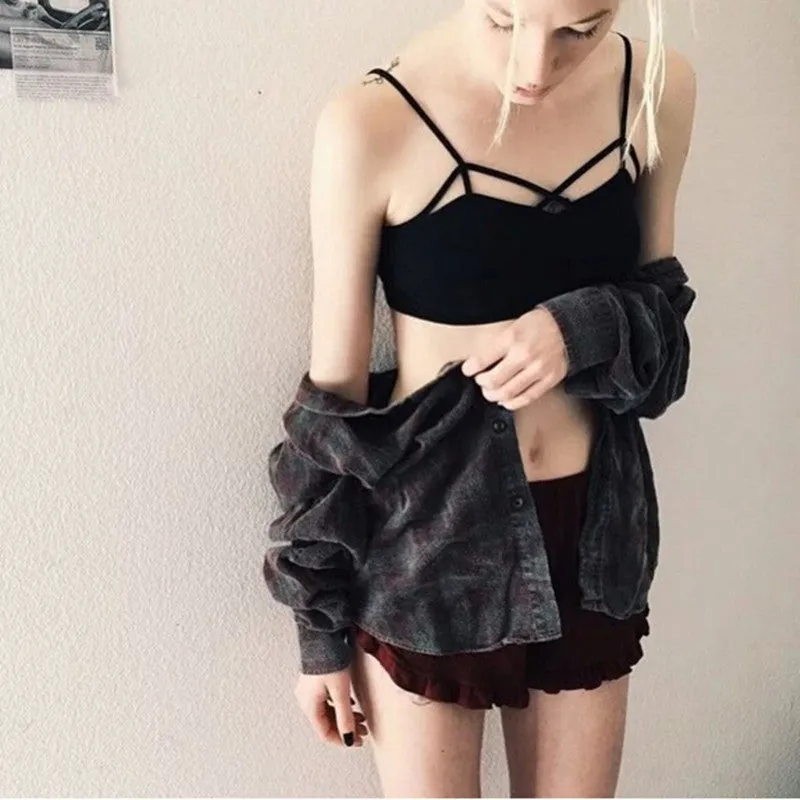 Sexy Cross Halter Bustier Crop Top Strappy Bra Tank Brandy Melville Tops Camisa Blusa De Renda