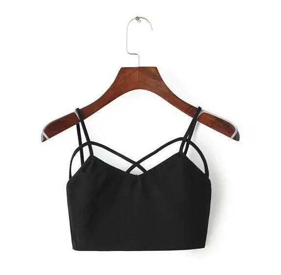 Sexy Cross Halter Bustier Crop Top Strappy Bra Tank Brandy Melville Tops Camisa Blusa De Renda