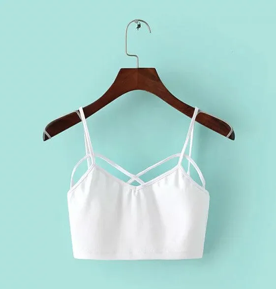 Sexy Cross Halter Bustier Crop Top Strappy Bra Tank Brandy Melville Tops Camisa Blusa De Renda