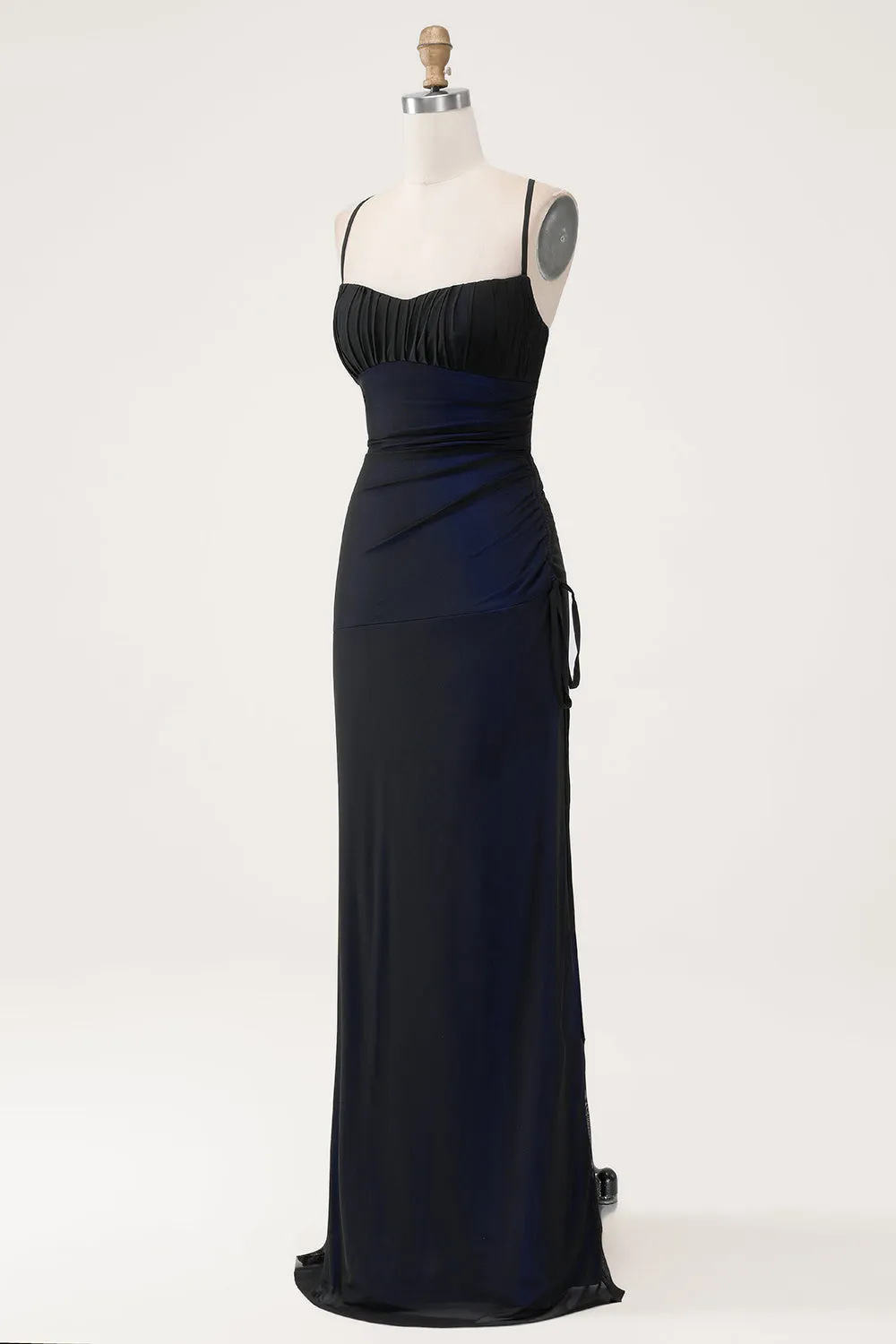 Sheath Spaghetti Straps Black Blue Maxi Dress