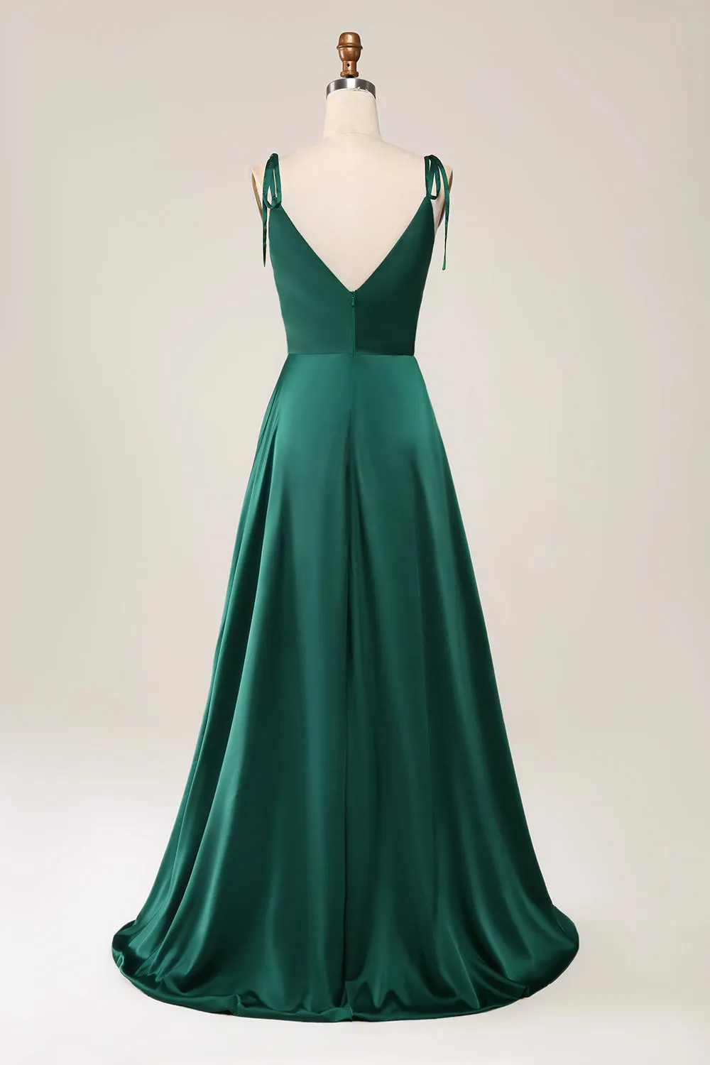 Simple Dark Green Spaghetti Straps Ruched Maxi Dress with Slit