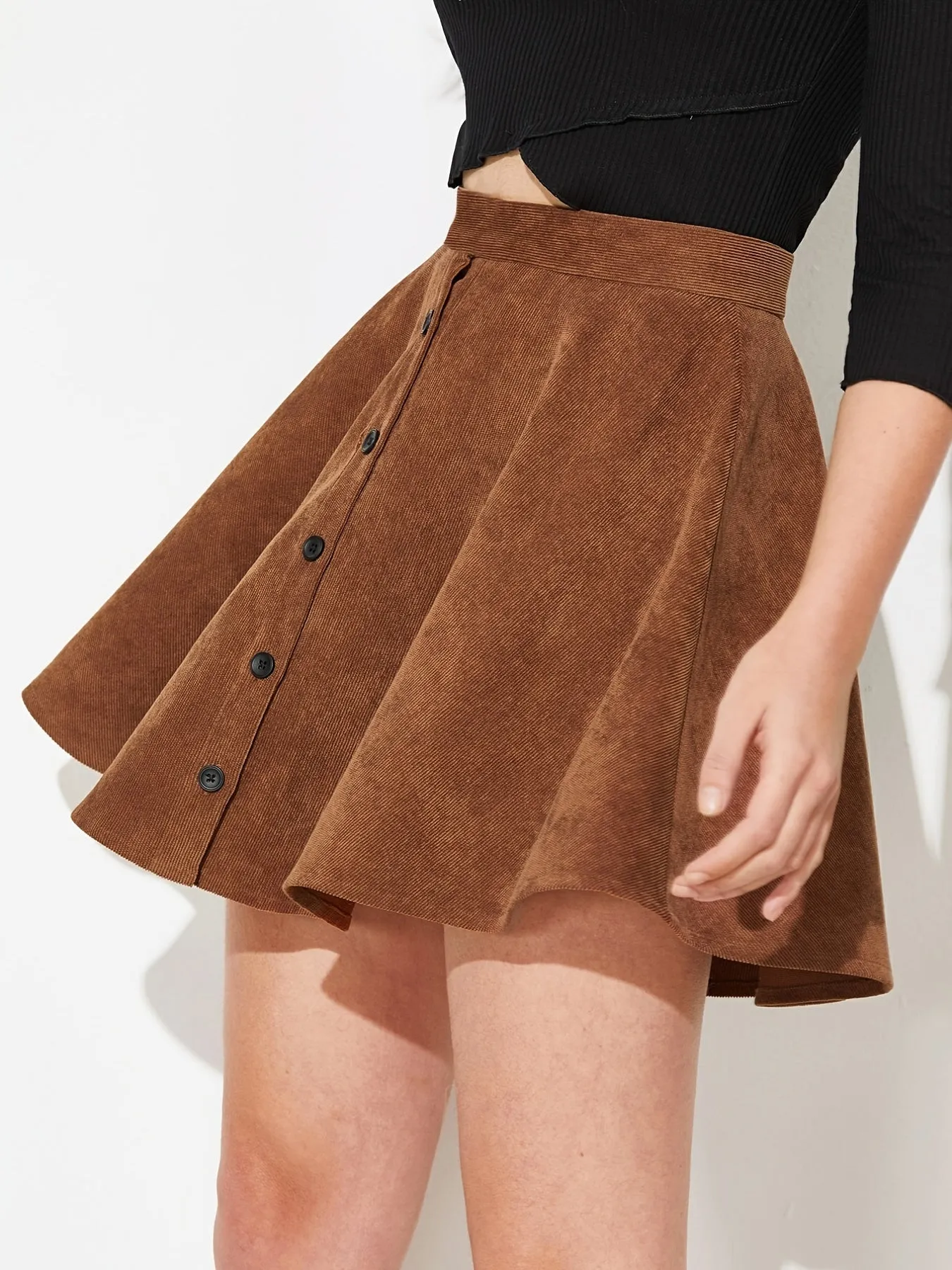 Solid Button Up A-Line Skirts Casual Fashion Loose Skirts