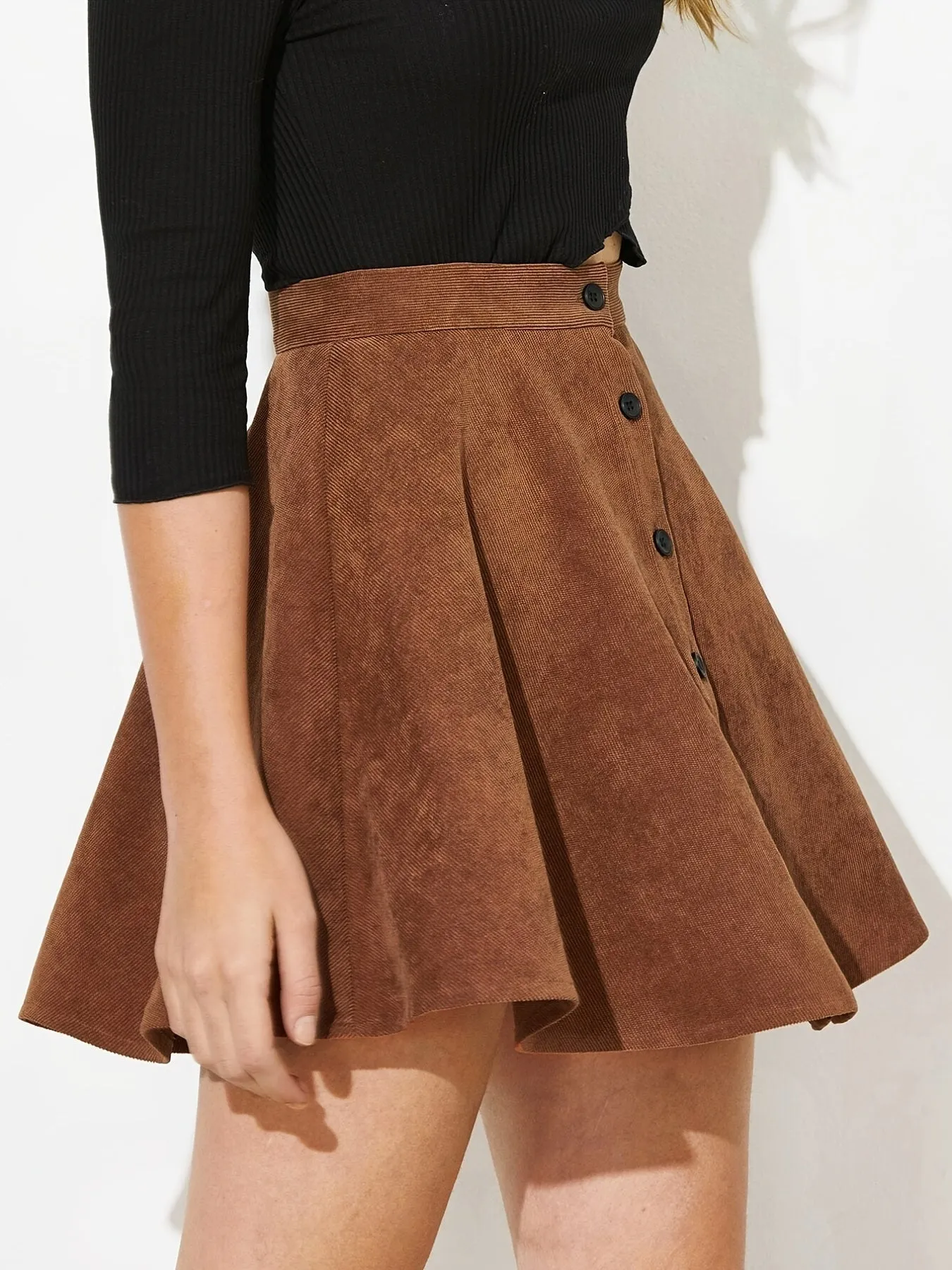 Solid Button Up A-Line Skirts Casual Fashion Loose Skirts