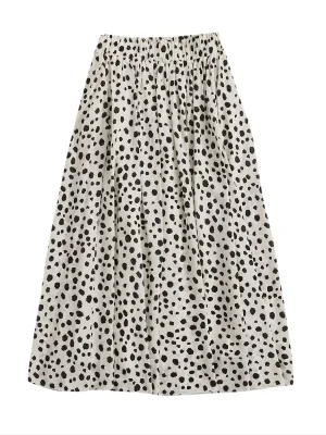 Spotted Print High Waist Mid Length Elegant Loose Vintage Spring Summer Skirts