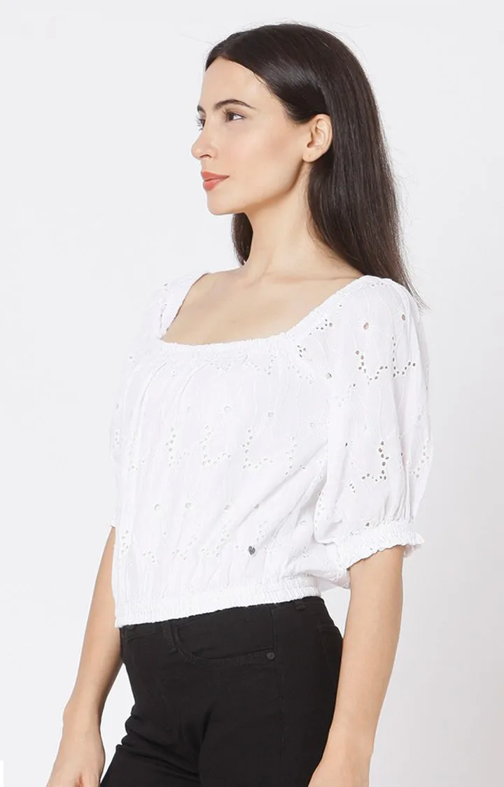 Spykar White Cotton Women Shirt