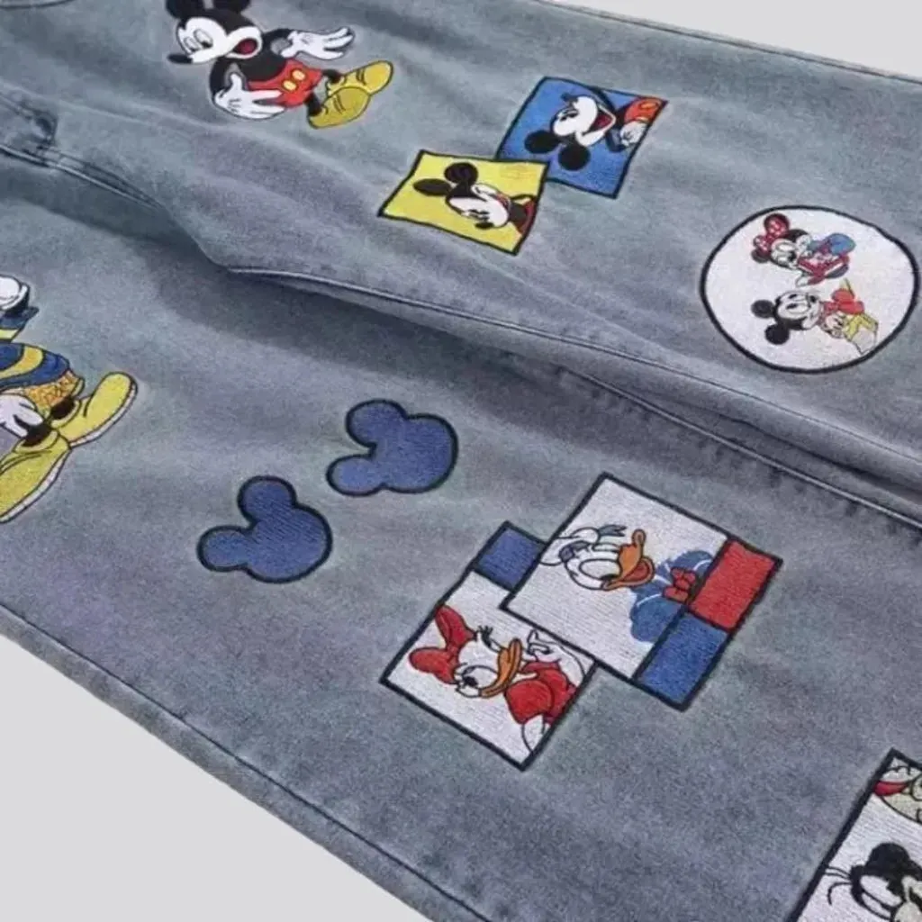 Street cartoon-embroidery jeans for women