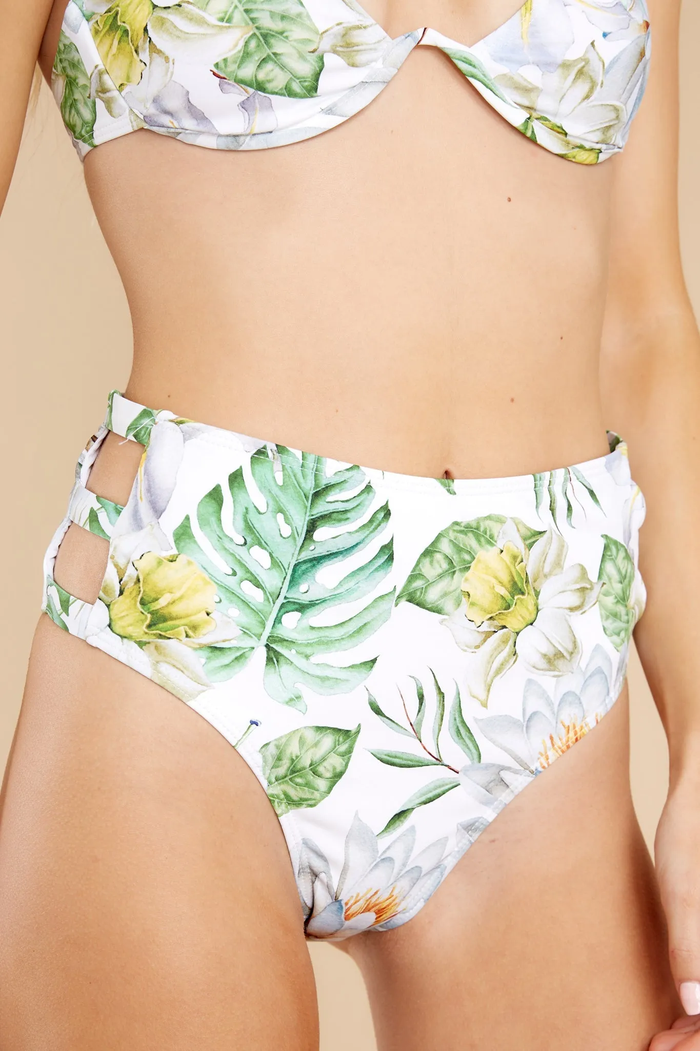 Time For A Vacay White Tropical Print Bikini Bottoms