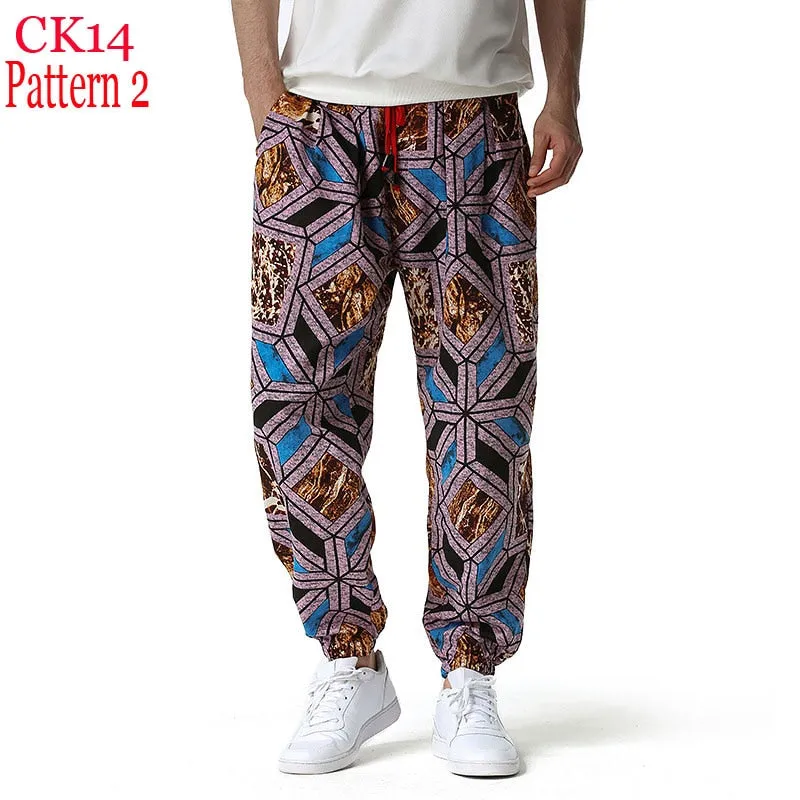 Traditional Nation Print Cotton Linen Joggers for Men yoga Harem Trousers for Men