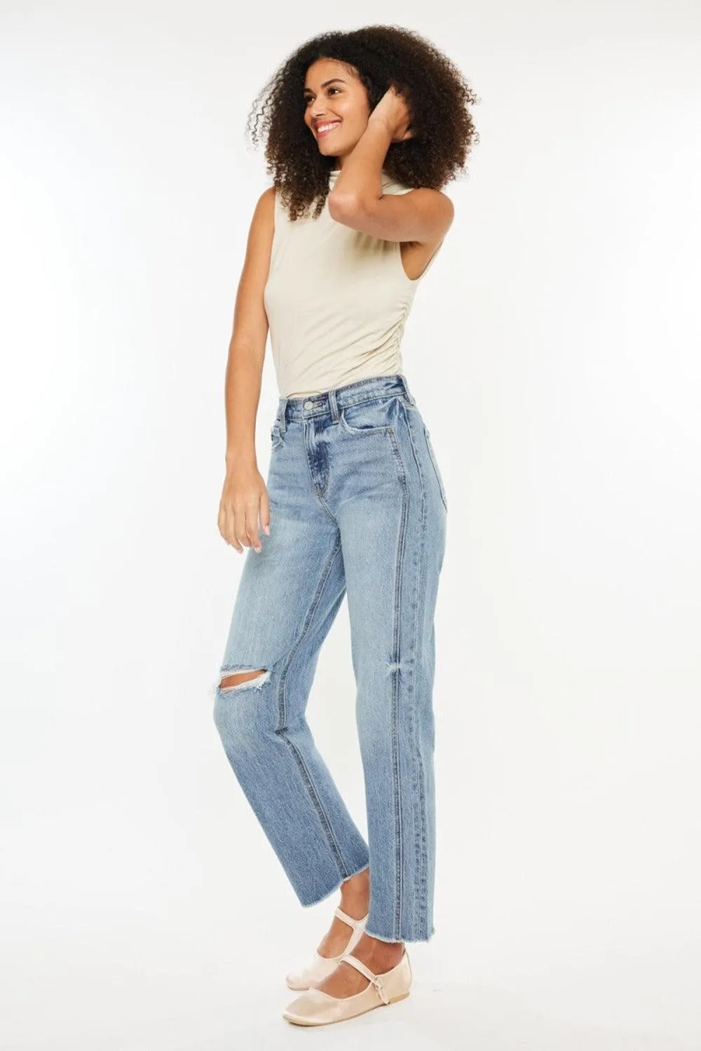 Ultra High Rise Distressed Straight Jeans