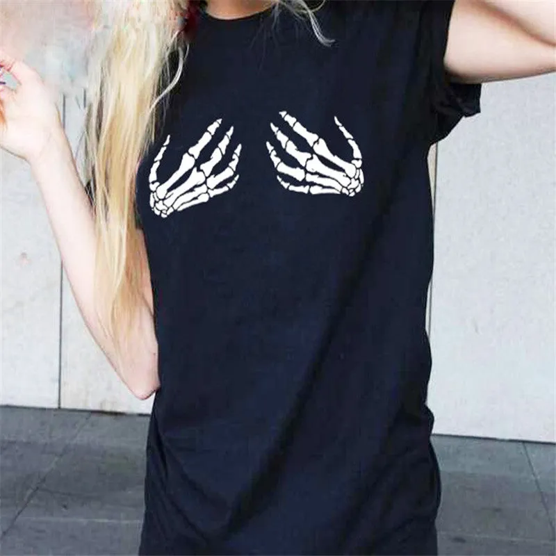 VenusFox Women's tops skull skeleton hands 3d pinting funny tops