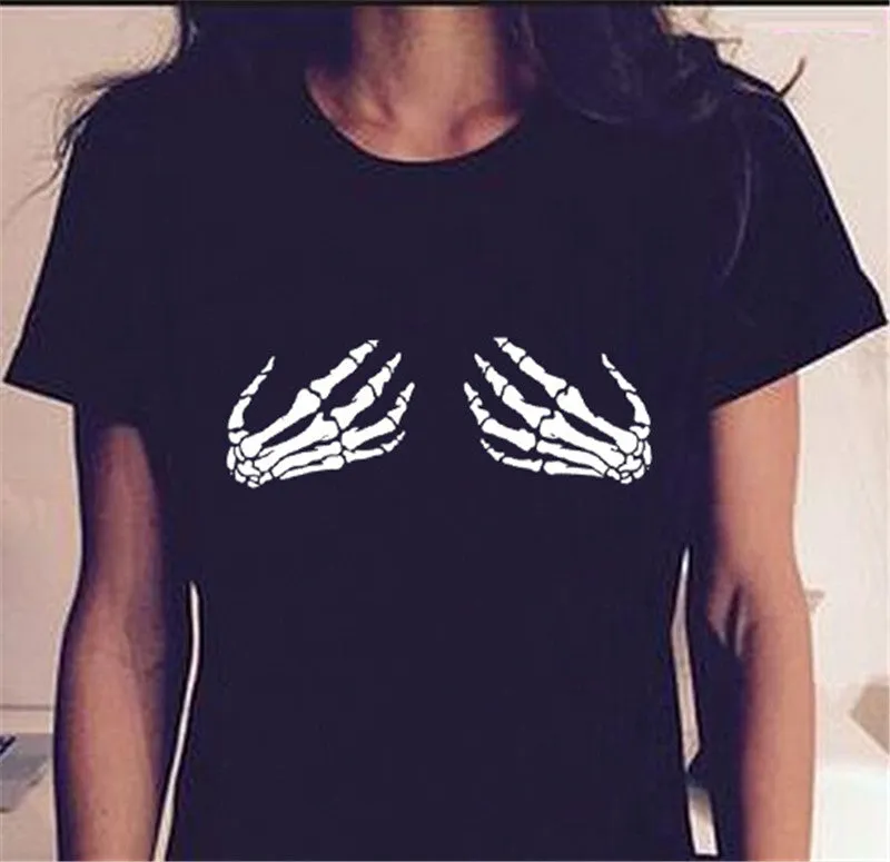 VenusFox Women's tops skull skeleton hands 3d pinting funny tops