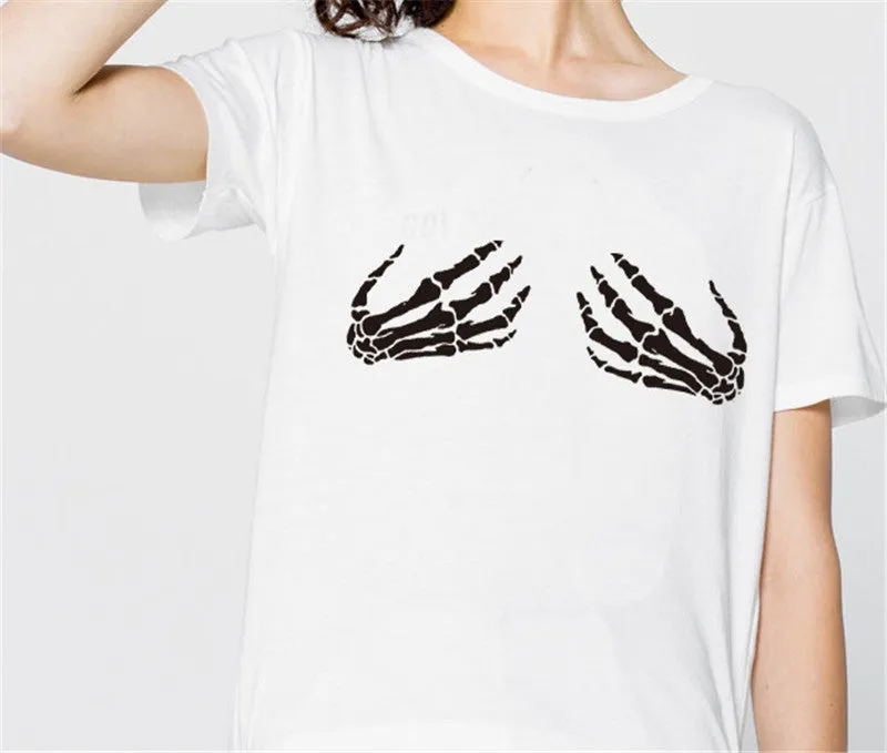 VenusFox Women's tops skull skeleton hands 3d pinting funny tops