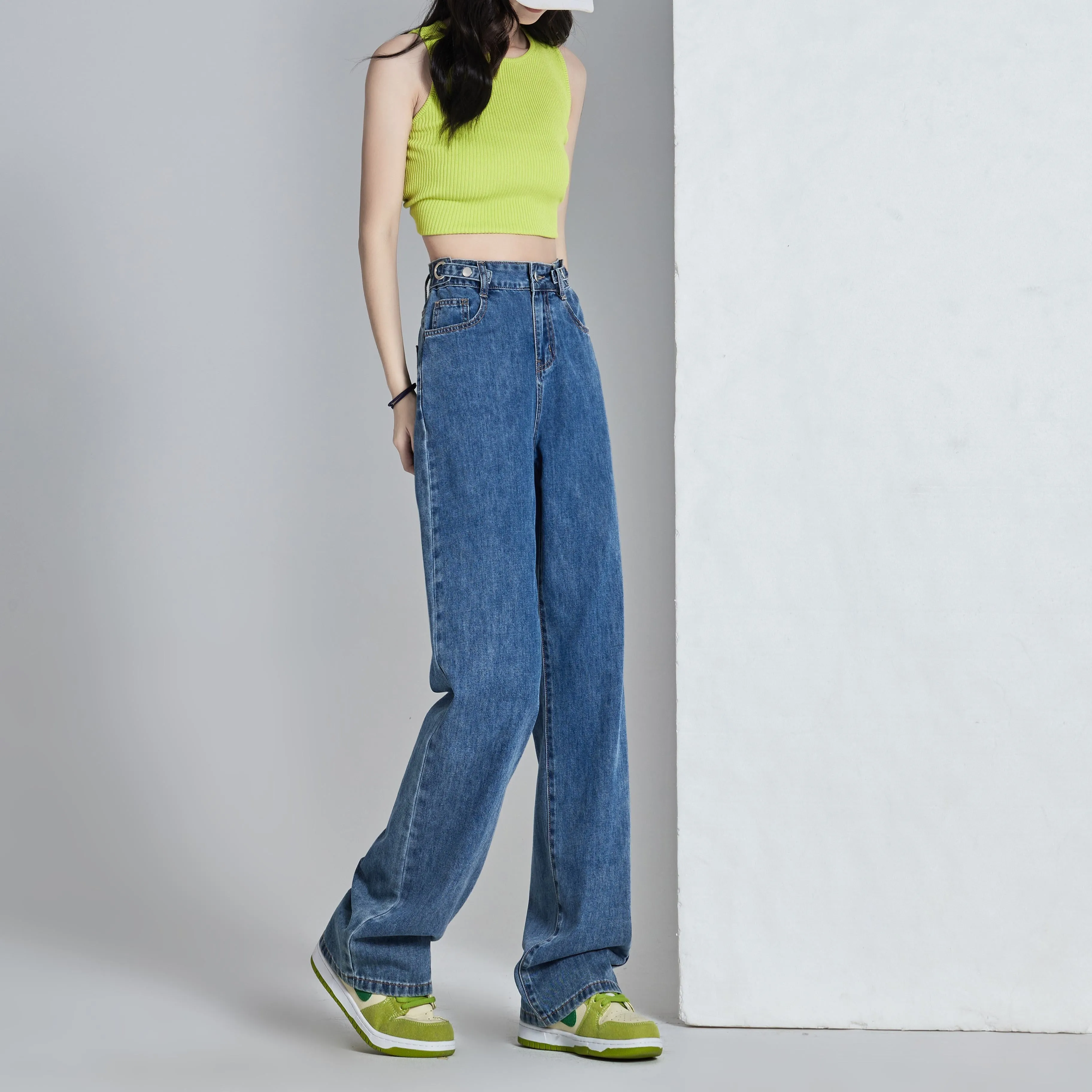 Versatile Slimming Thin Draping Straight Leg High-Waisted Jeans