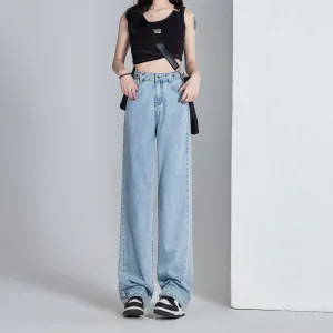 Versatile Slimming Thin Draping Straight Leg High-Waisted Jeans