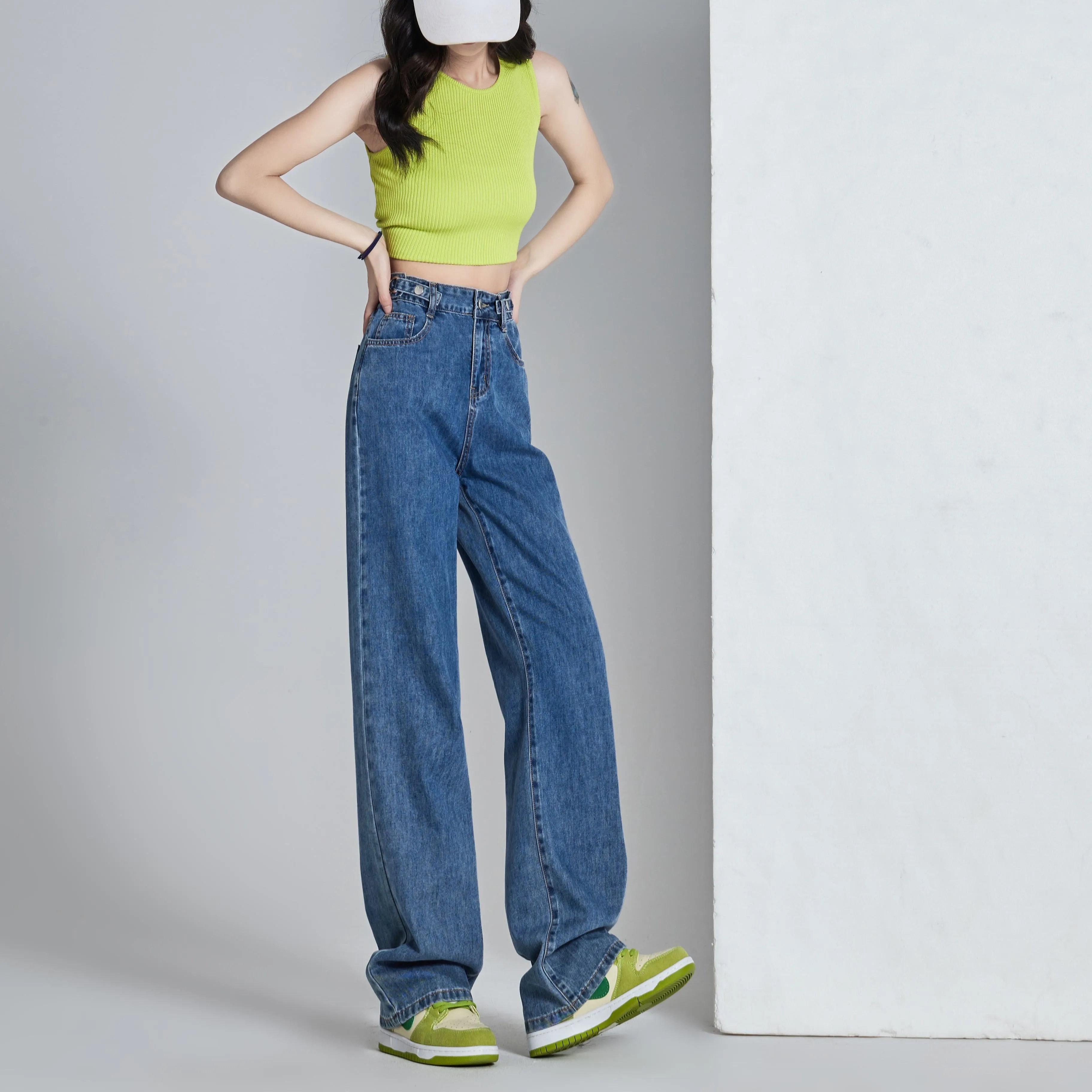 Versatile Slimming Thin Draping Straight Leg High-Waisted Jeans