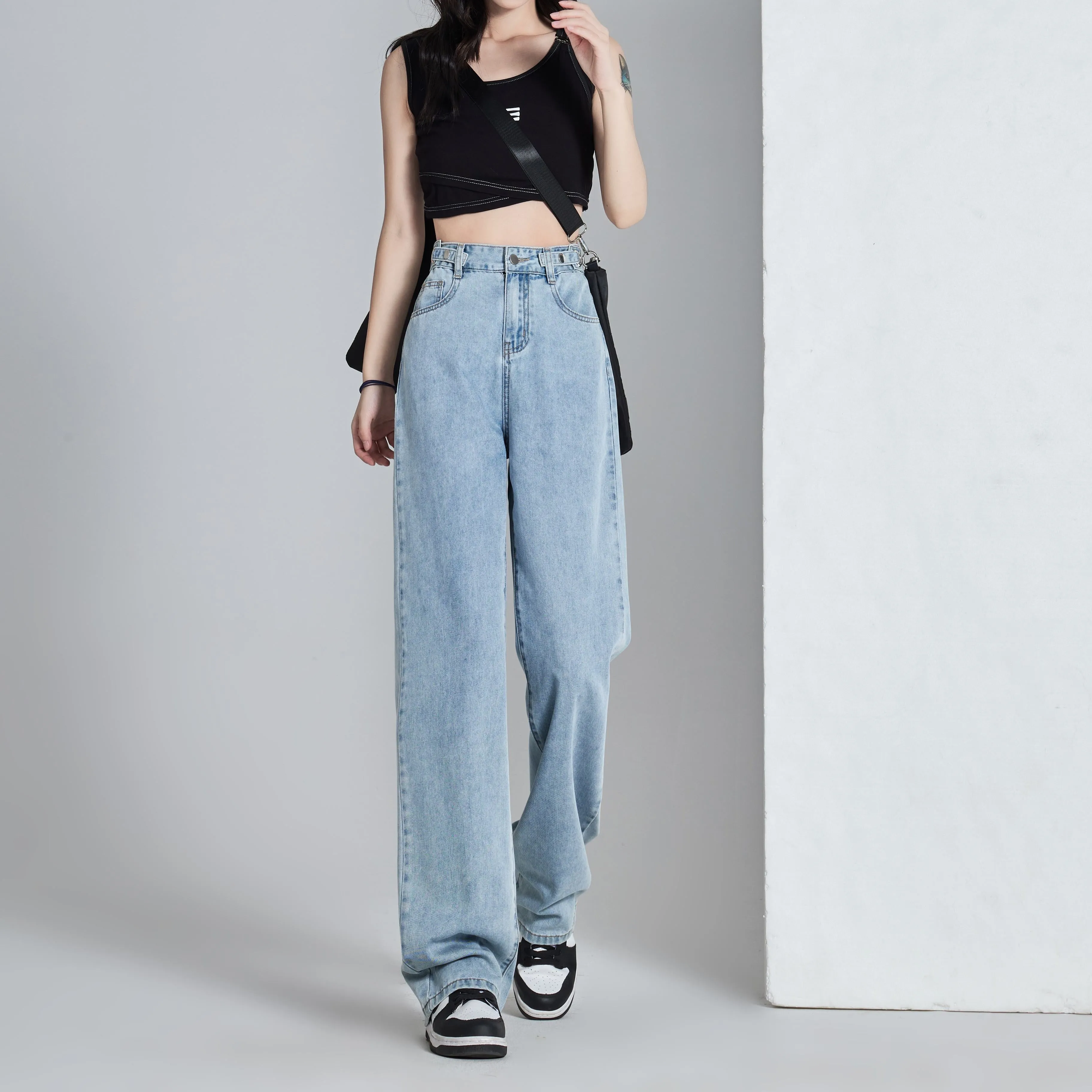 Versatile Slimming Thin Draping Straight Leg High-Waisted Jeans