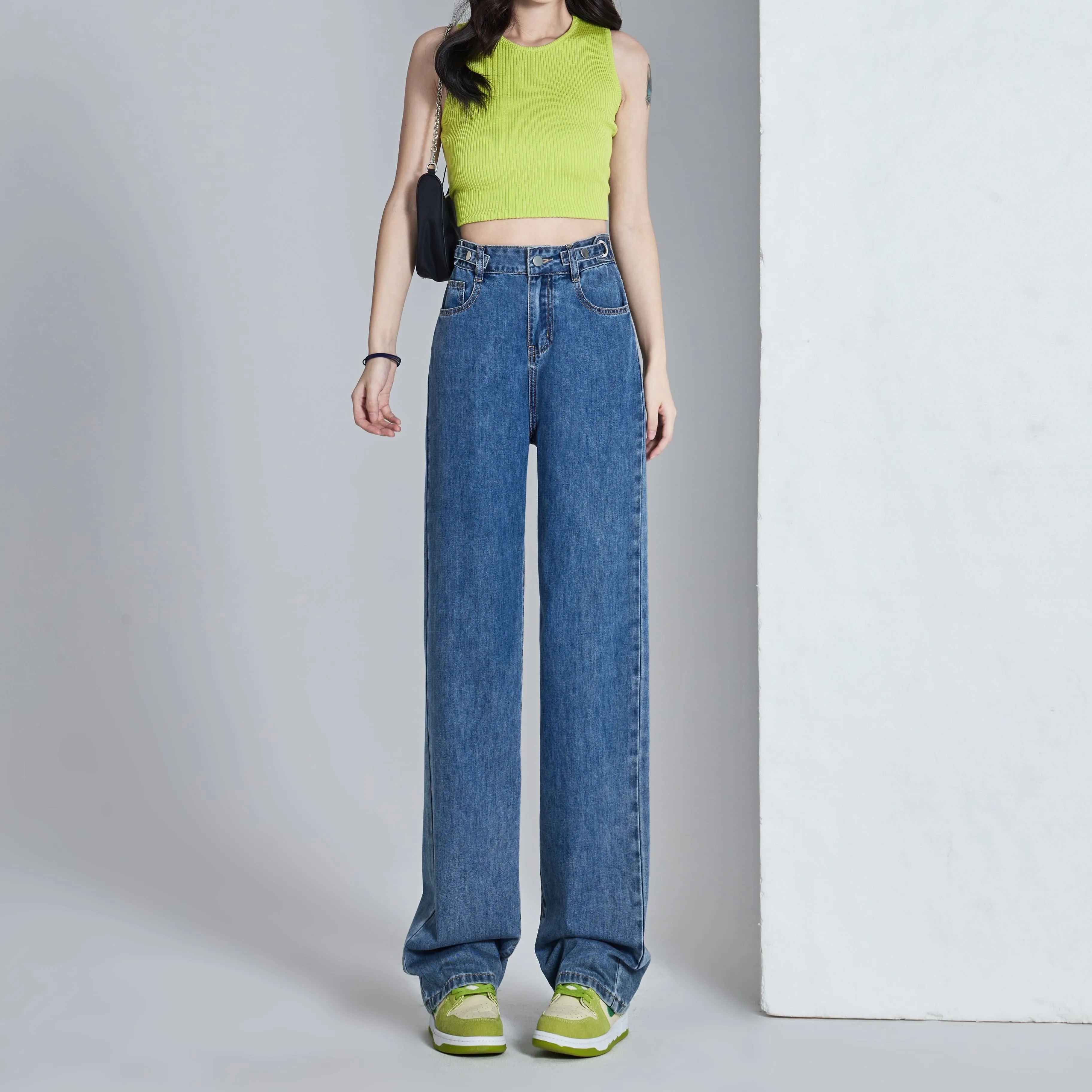 Versatile Slimming Thin Draping Straight Leg High-Waisted Jeans