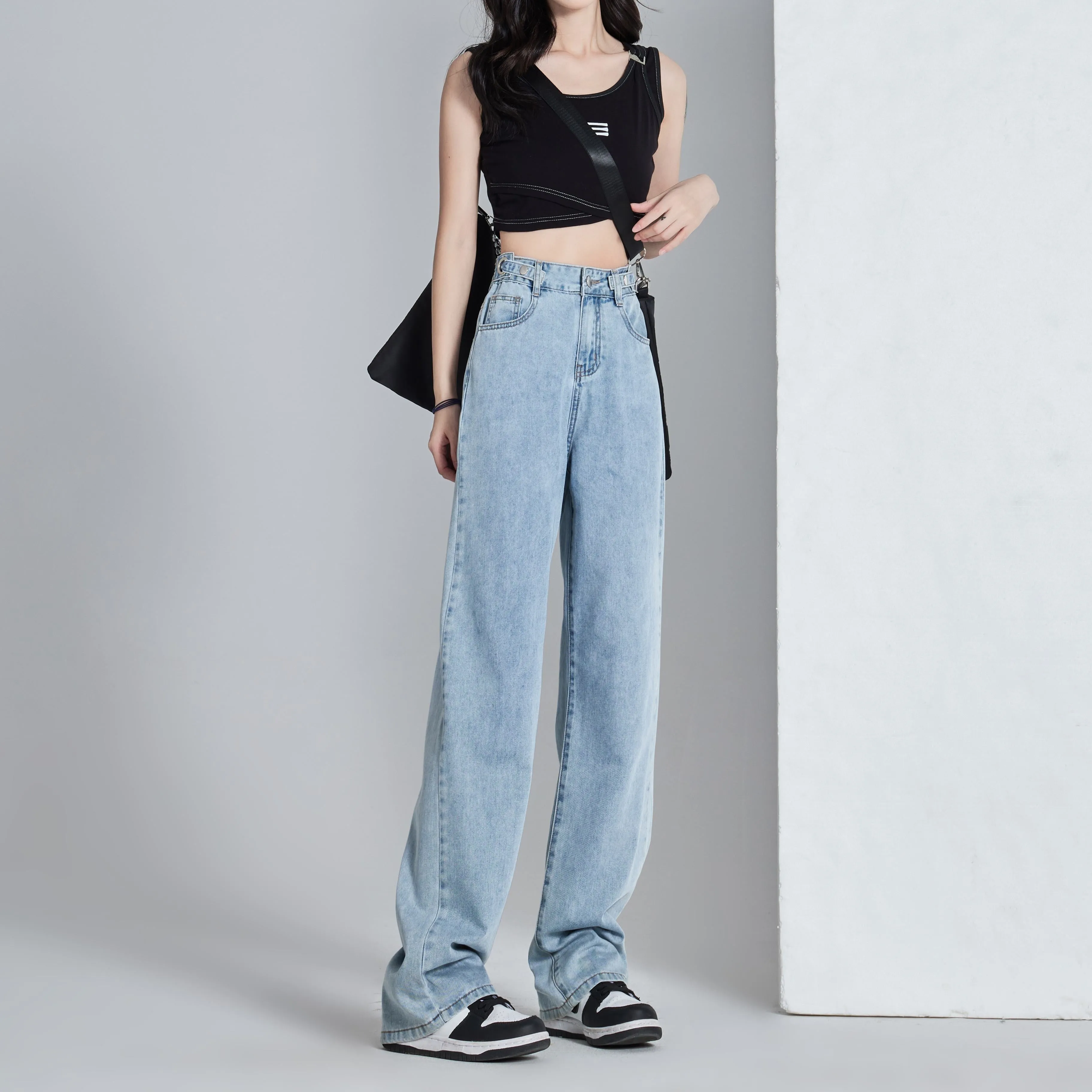 Versatile Slimming Thin Draping Straight Leg High-Waisted Jeans