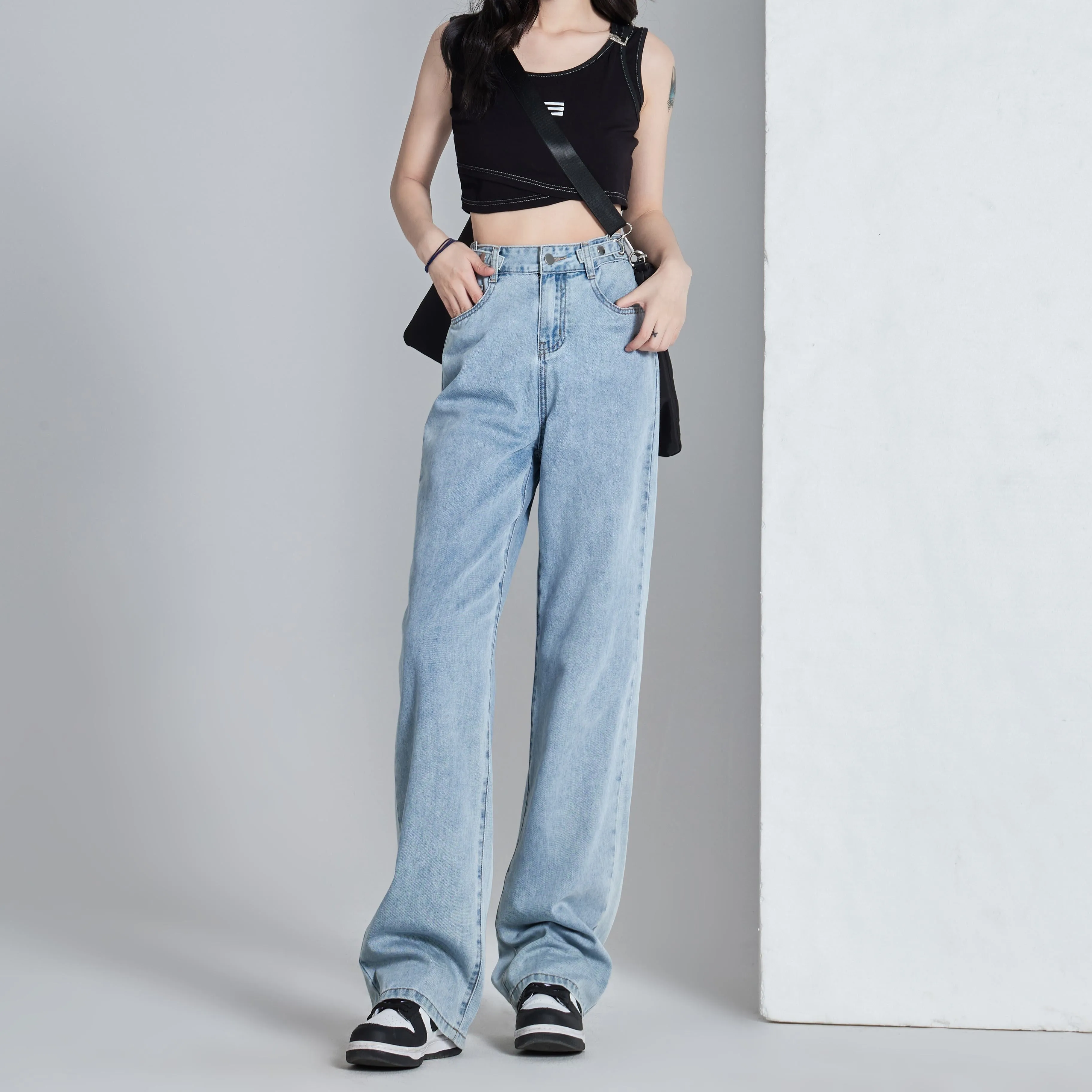 Versatile Slimming Thin Draping Straight Leg High-Waisted Jeans