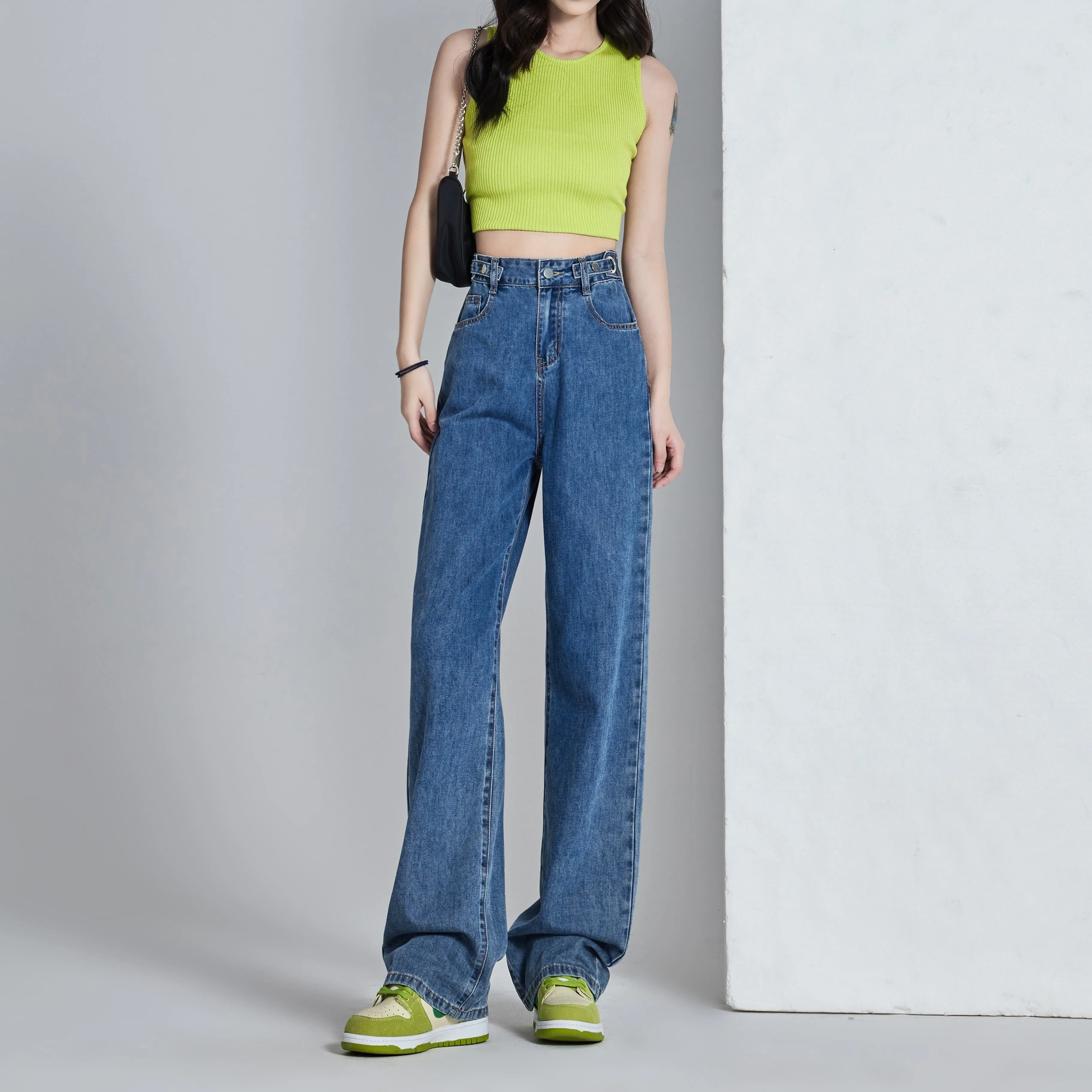 Versatile Slimming Thin Draping Straight Leg High-Waisted Jeans