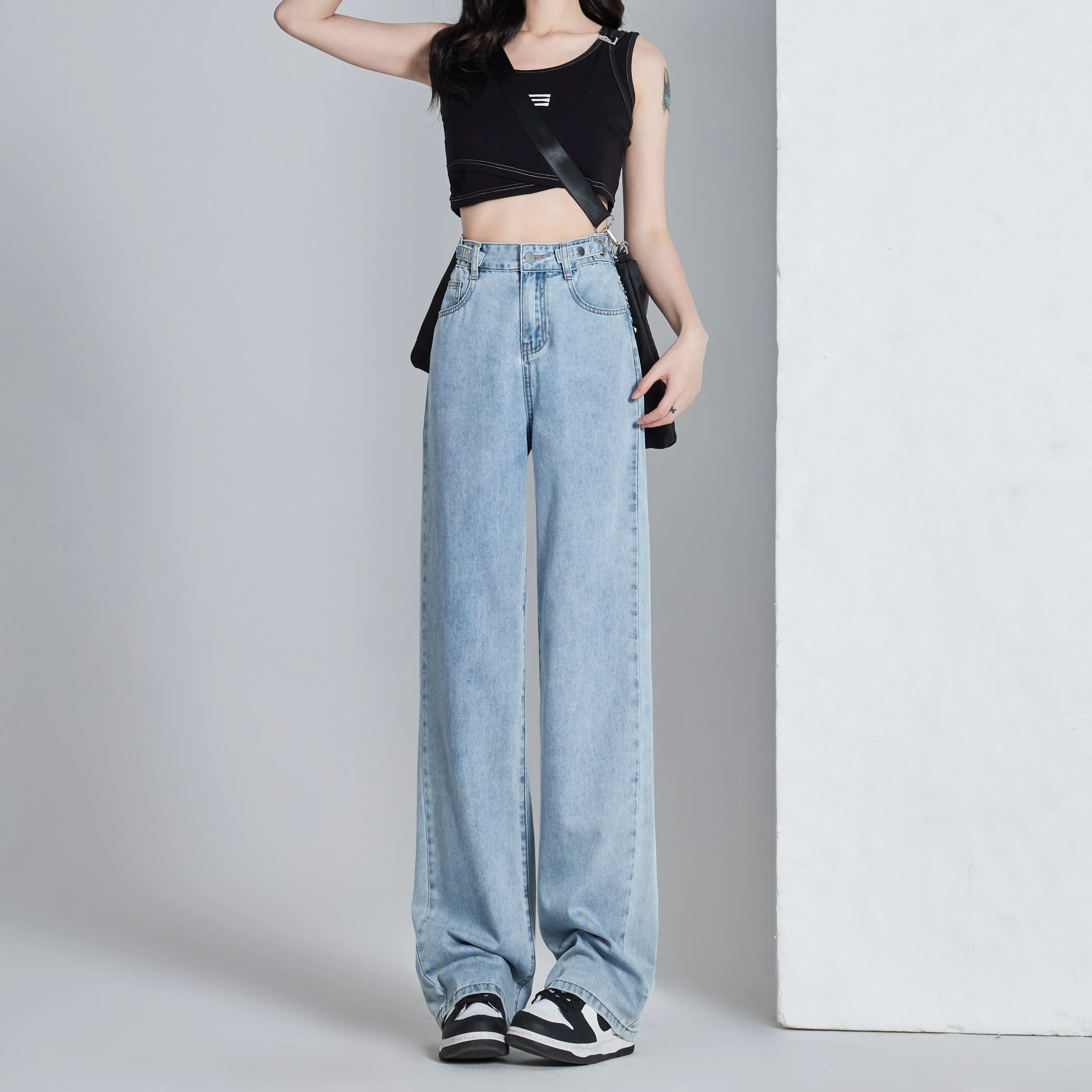 Versatile Slimming Thin Draping Straight Leg High-Waisted Jeans