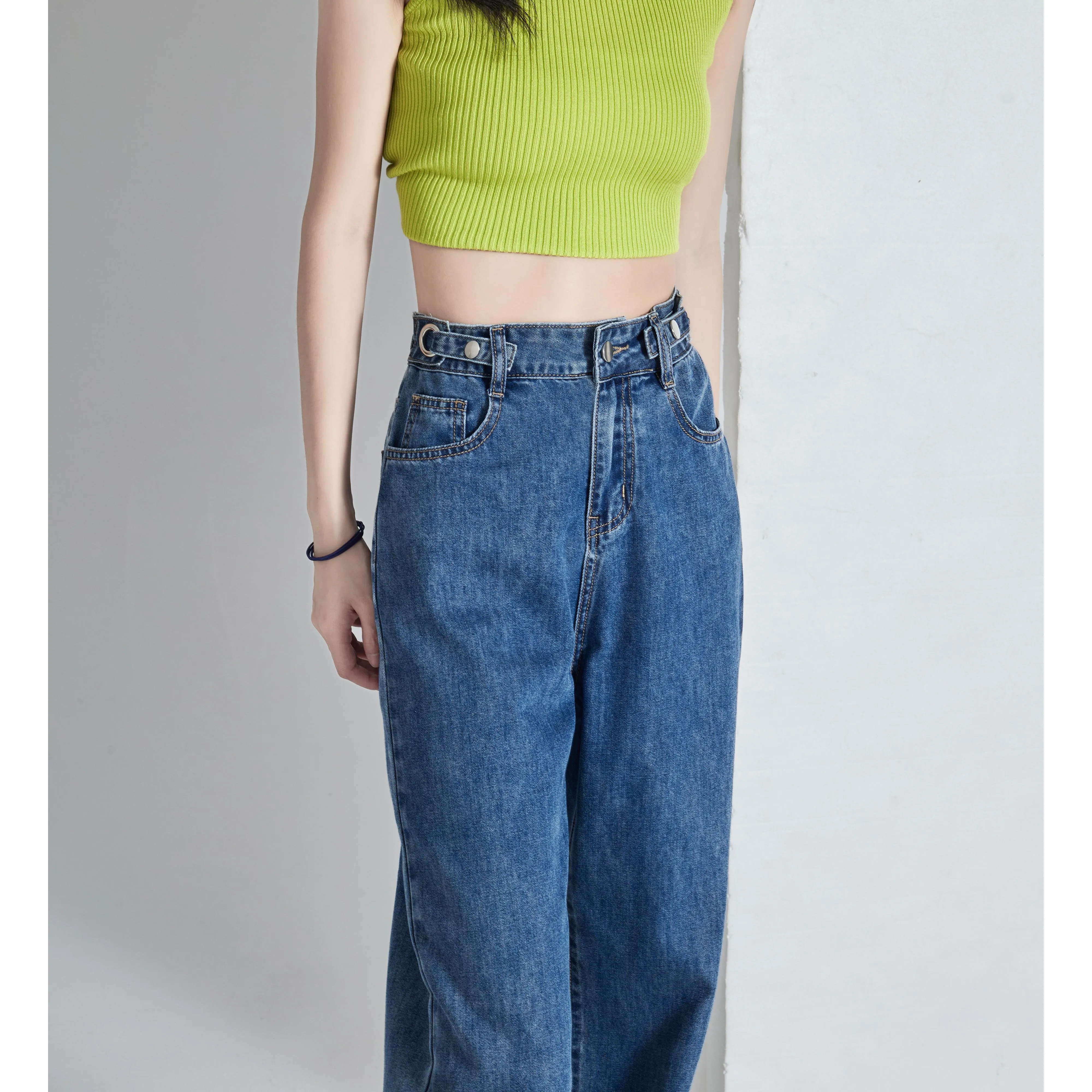 Versatile Slimming Thin Draping Straight Leg High-Waisted Jeans