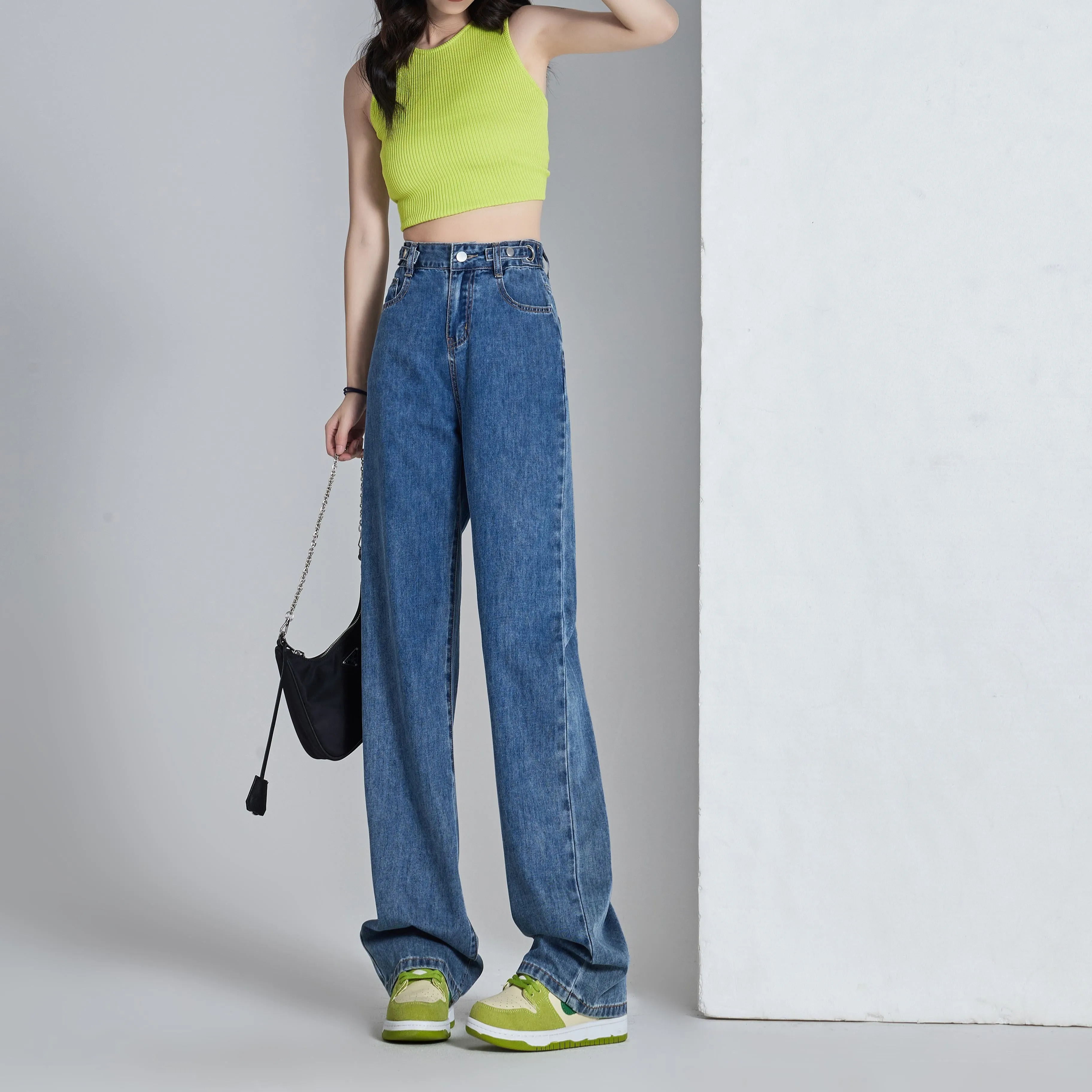 Versatile Slimming Thin Draping Straight Leg High-Waisted Jeans