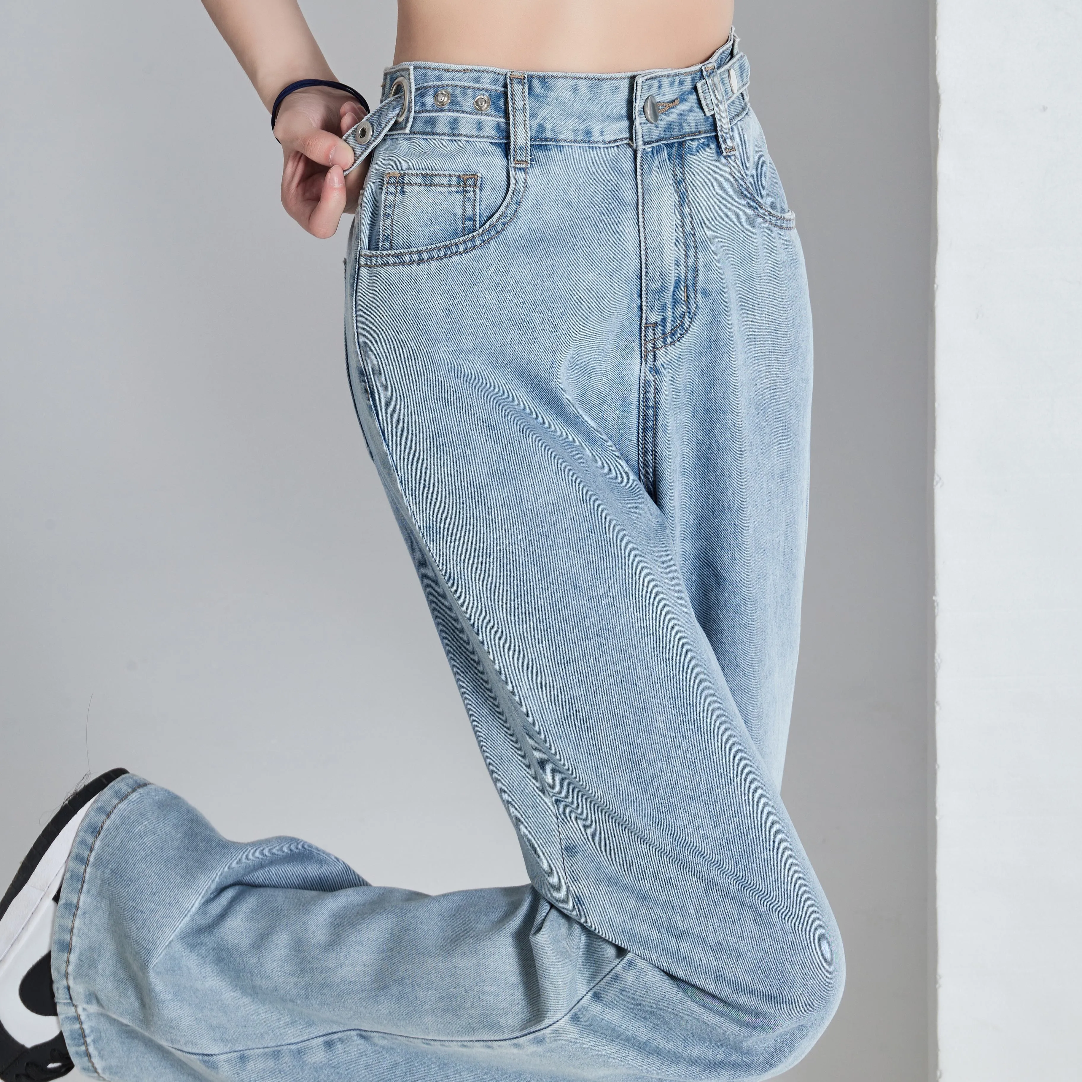 Versatile Slimming Thin Draping Straight Leg High-Waisted Jeans