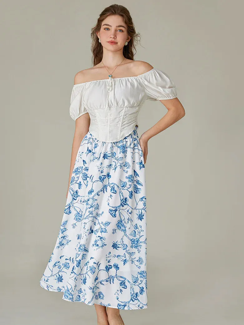 Victorian Cropped Tops Off-Shoulder Curved Hem Tops