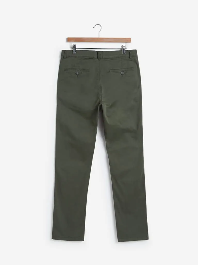 WES Casuals Olive Relaxed-Fit Chinos