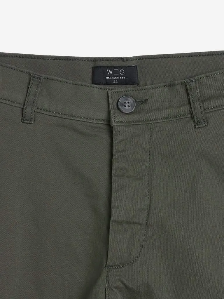 WES Casuals Olive Relaxed-Fit Chinos