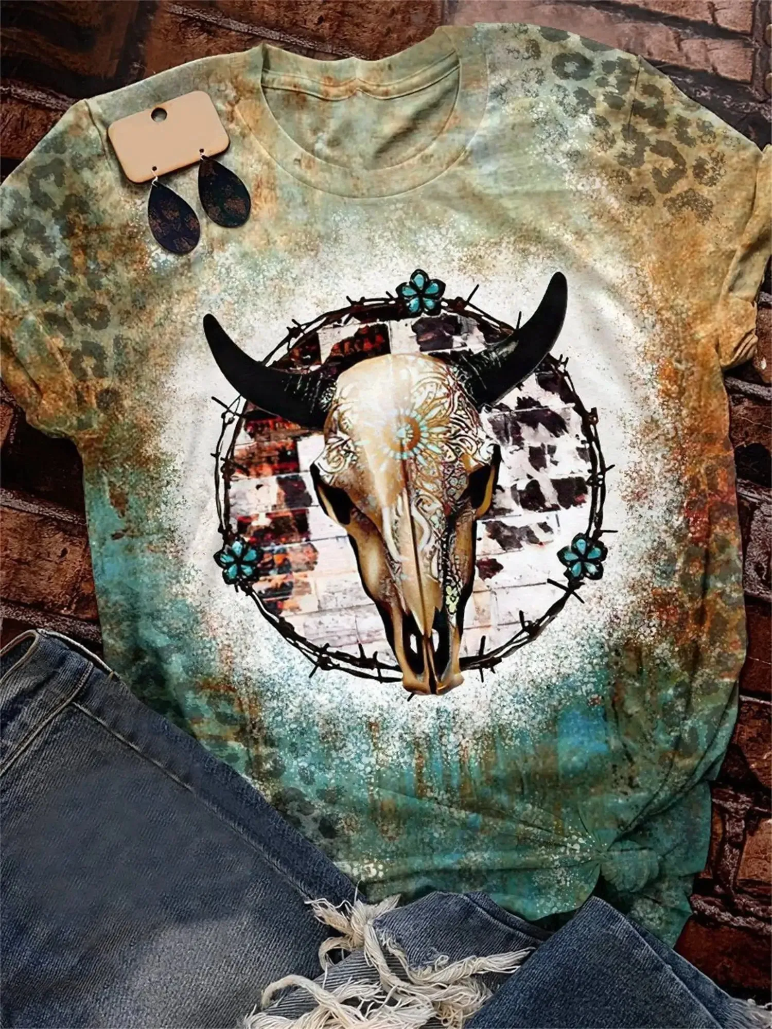 Western Style Leopard Skull T-Shirts