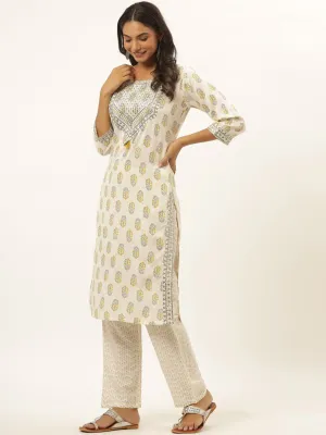 White Printed Kurta Set