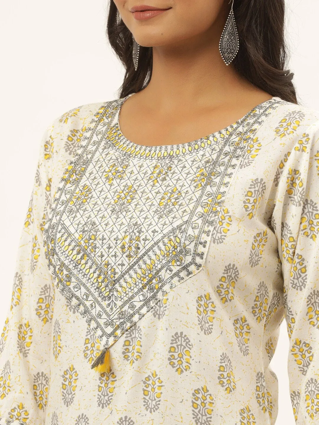 White Printed Kurta Set