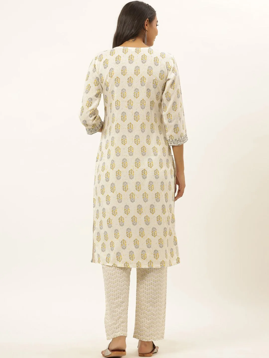 White Printed Kurta Set