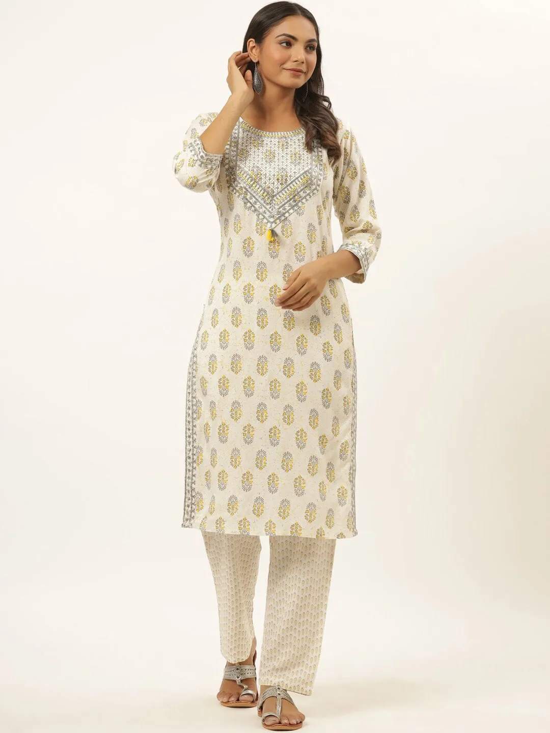 White Printed Kurta Set