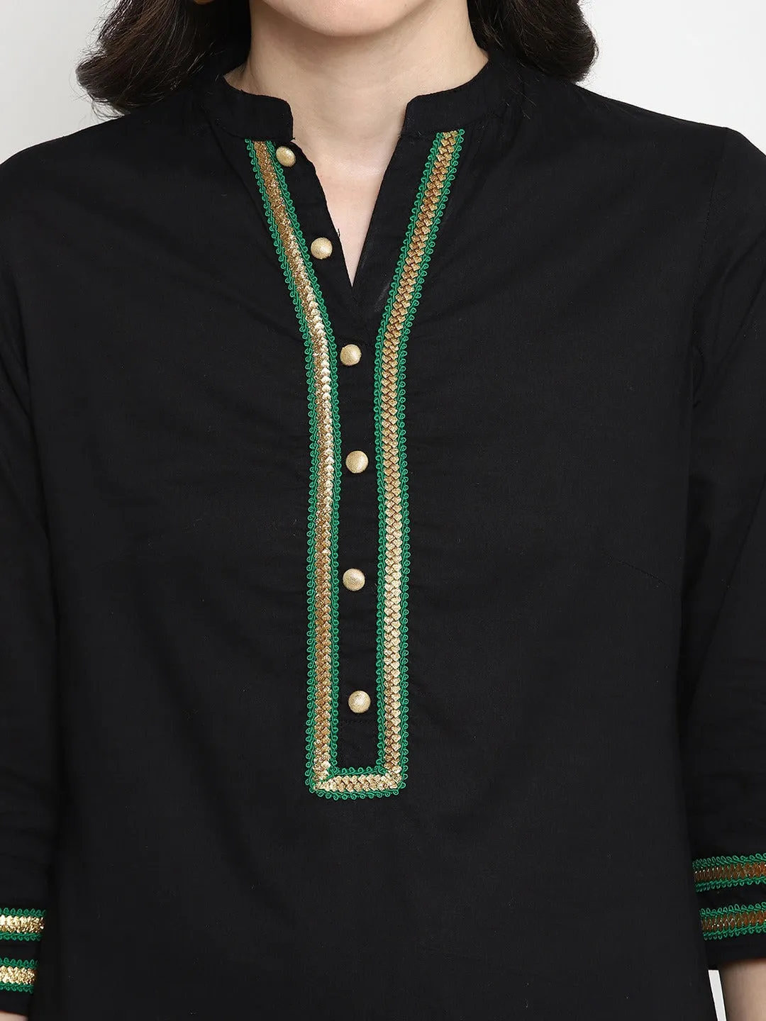 Women Black & Green Kurta With Trousers & Dupatta