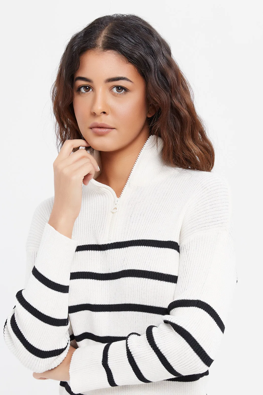 Women Black And White Striped Sweater