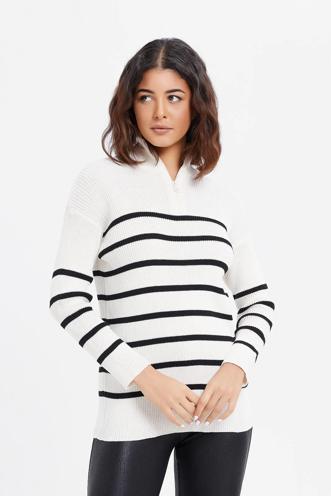 Women Black And White Striped Sweater