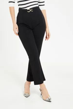 Women Black Buckle Trousers