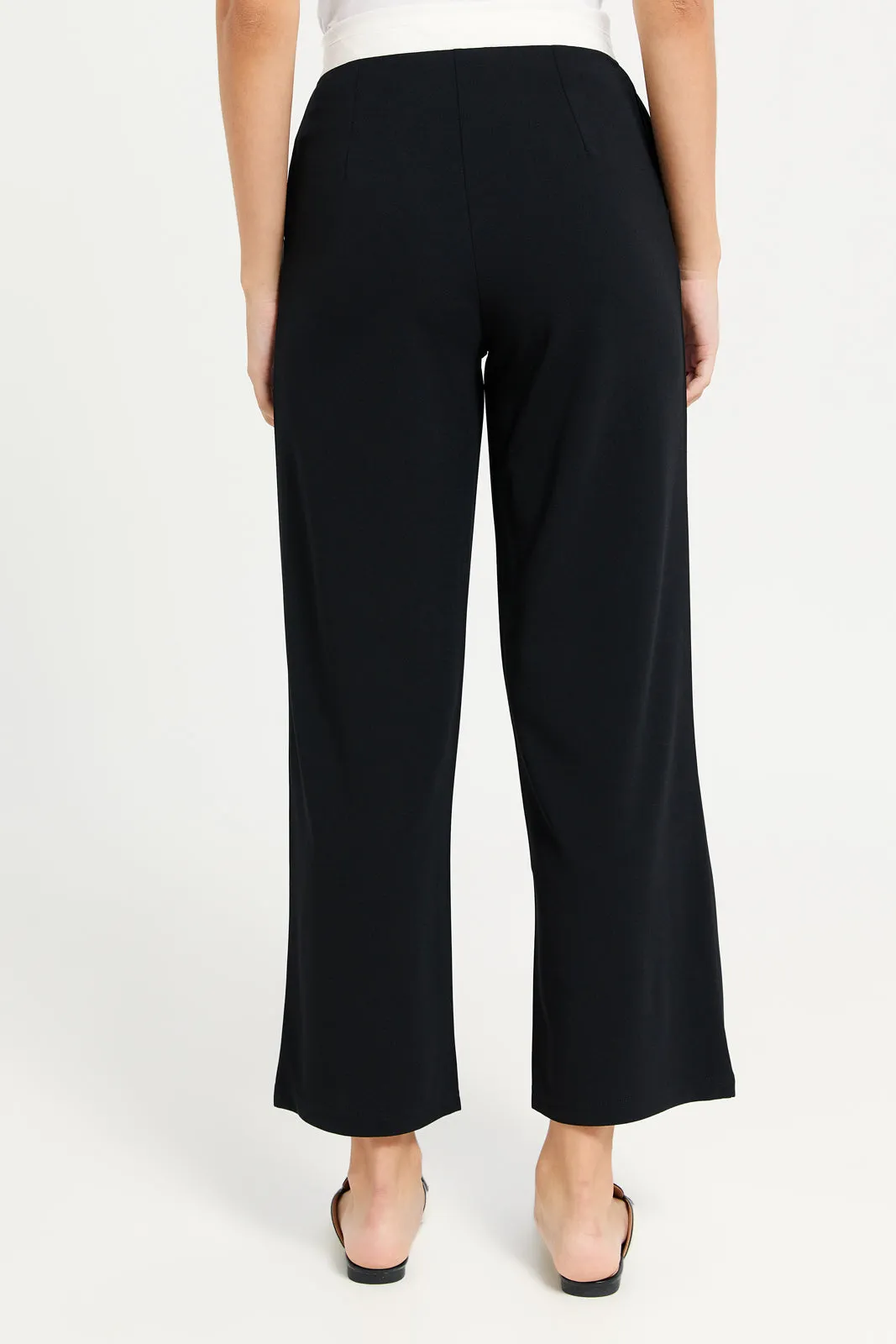 Women Black Contrast Band Trousers