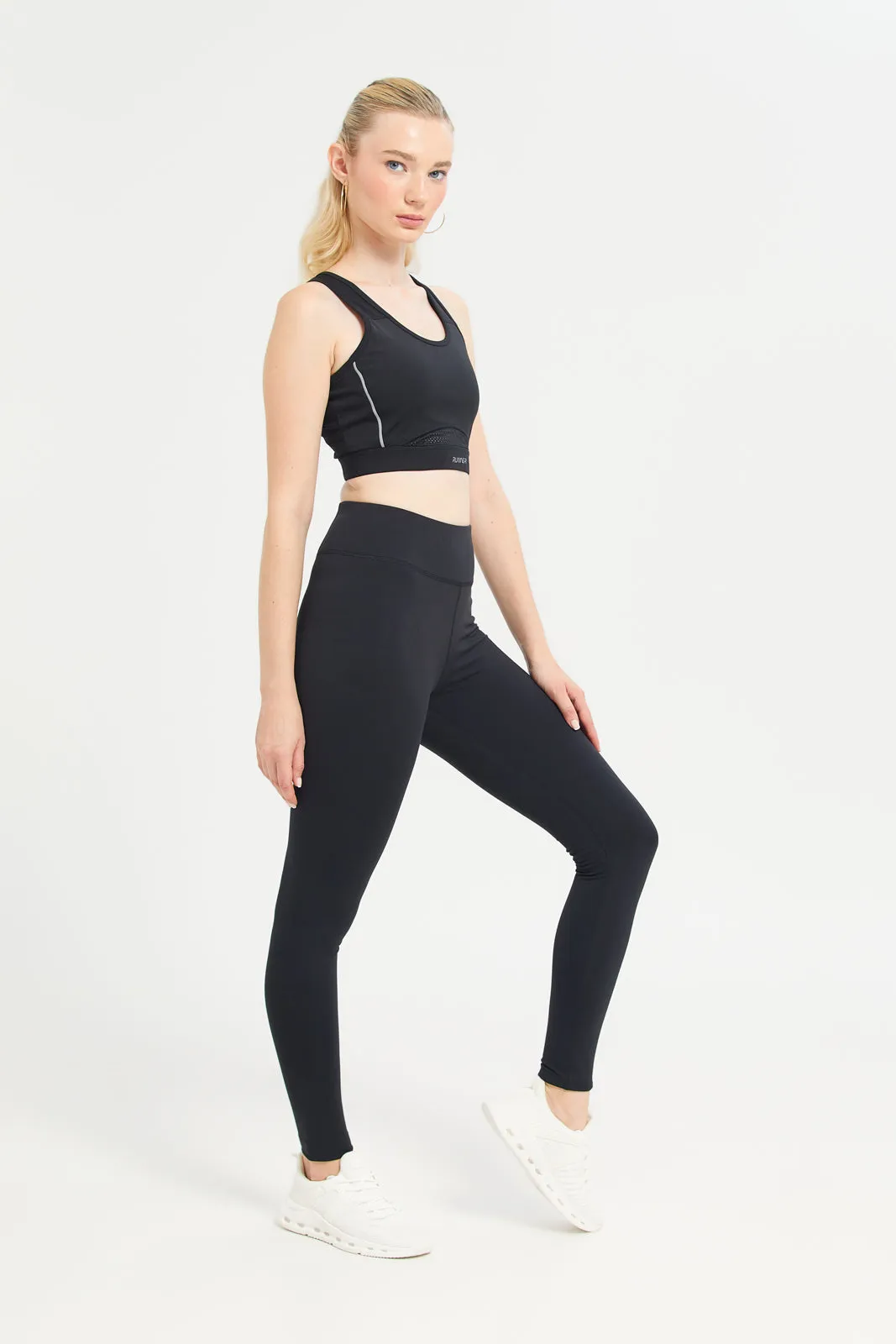 Women Black Printed Active Leggings