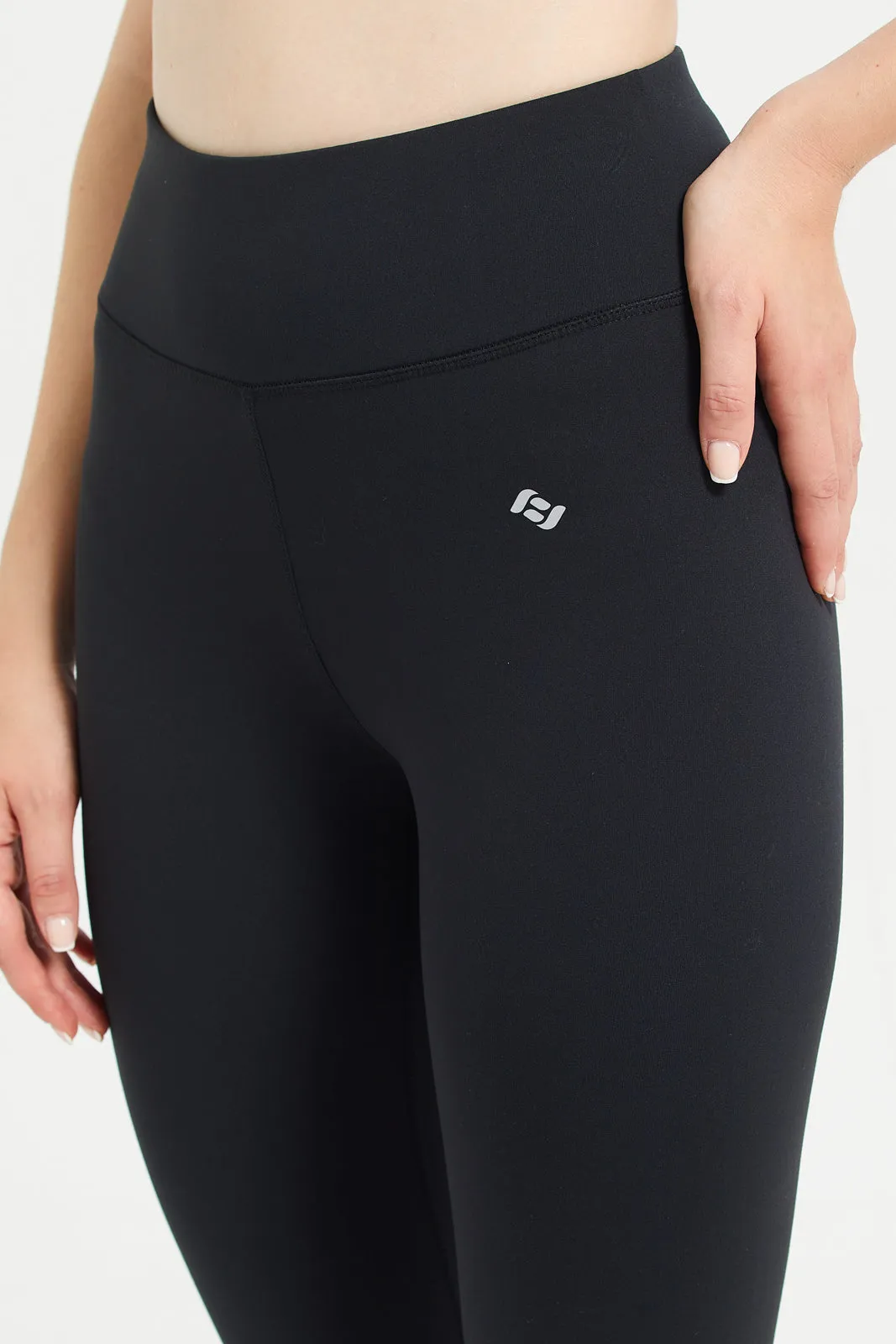 Women Black Printed Active Leggings